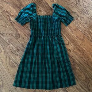 Draper James Smocked Top Green Plaid Dress Size S